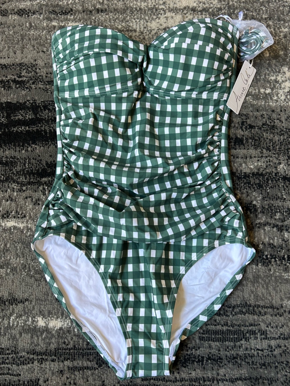 NWT ANNE COLE Gingham Ruched One Piece Bathing Suit